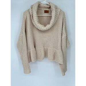 POLS Cream Chunky Knit Cowl Neck Pullover Sweater S Festival Hippie